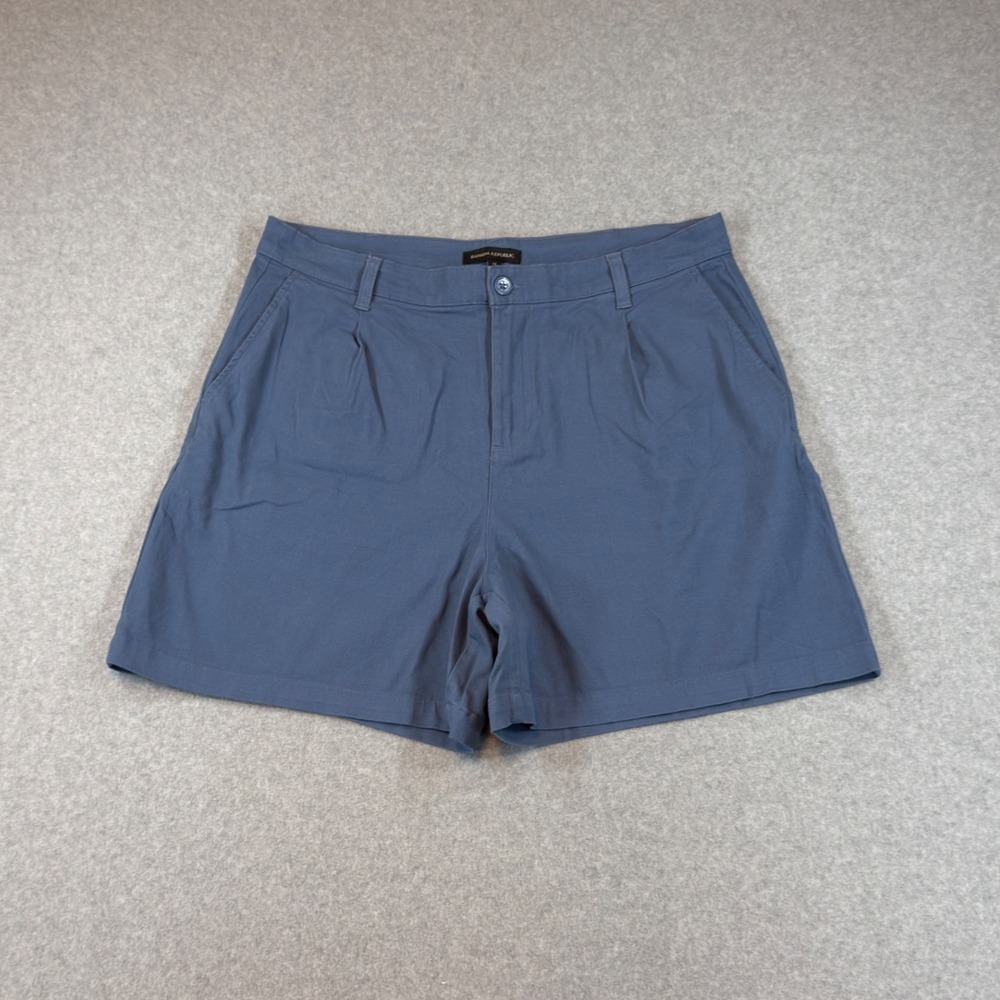 Banana Republic Shorts Womens 14 Blue Pleated Chino High Rise Coastal Preppy